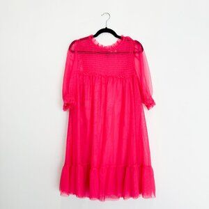 Hot Pink Sheer Mesh Festival Mini Dress Sz. L : Limited Edition